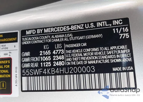 2017 Mercedes-Benz C 300 4Matic/Luxury 4Matic/Sport 4Matic from USA, damaged, VIN 55SWF4KB4HU200003